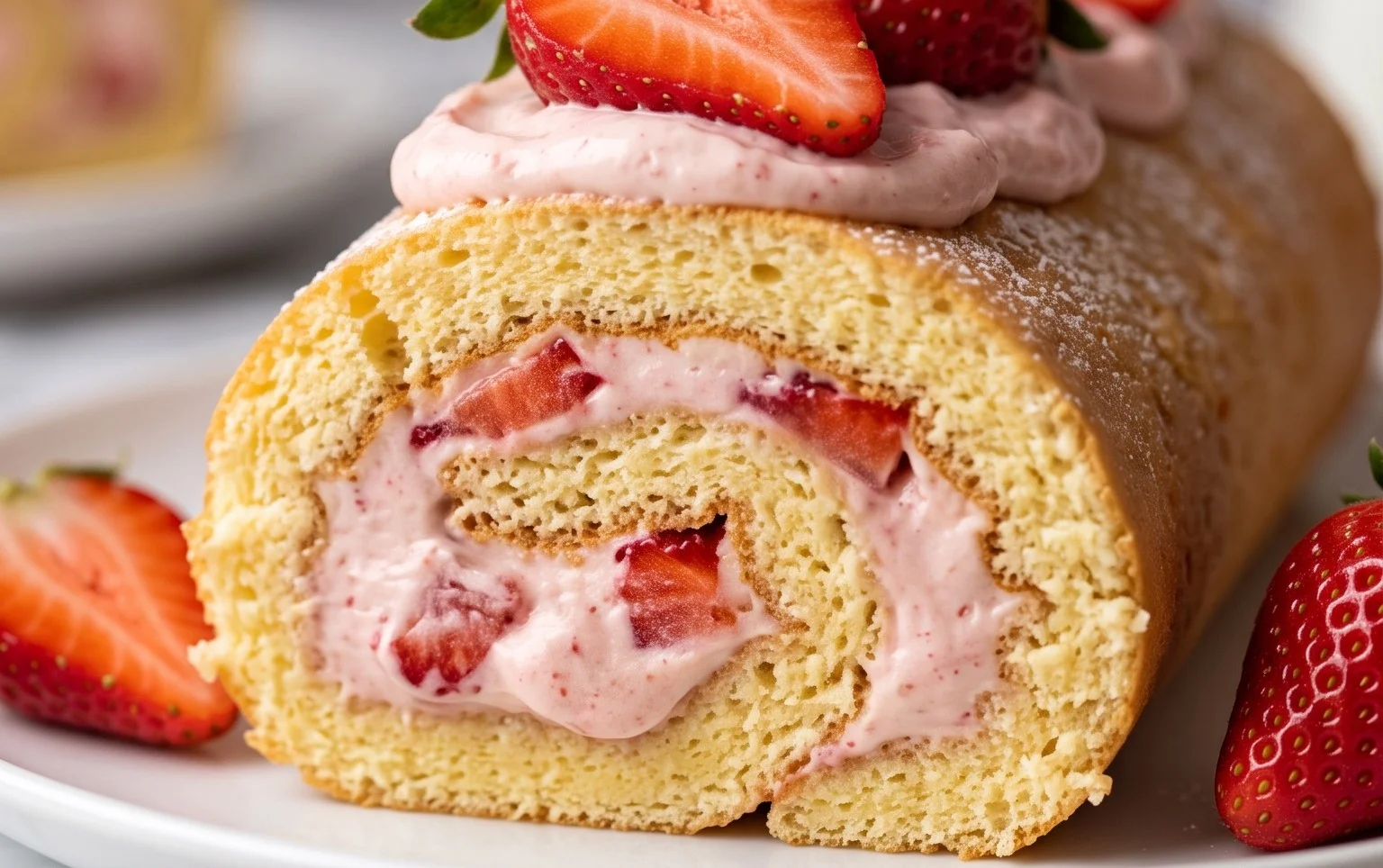 Voici une recette facile pour un gâteau roulé aux fraises délicieux ! Vous allez adorer !